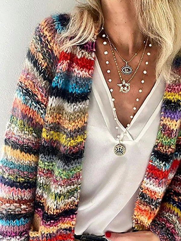 Jennifer | Cozy Striped Open Front Chunky Knit Cardigan