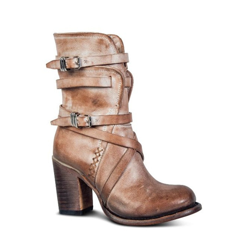 Jennifer | Distressed Buckle Block Heel Ankle Boots