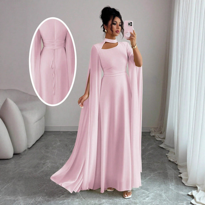 Jennifer | Sophisticated Cape Sleeve Winter Wedding Guest Maxi Dress