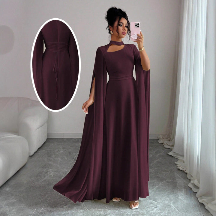 Jennifer | Sophisticated Cape Sleeve Winter Wedding Guest Maxi Dress