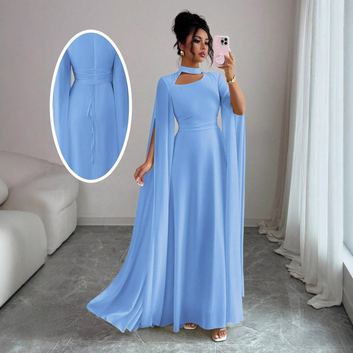 Jennifer | Sophisticated Cape Sleeve Winter Wedding Guest Maxi Dress