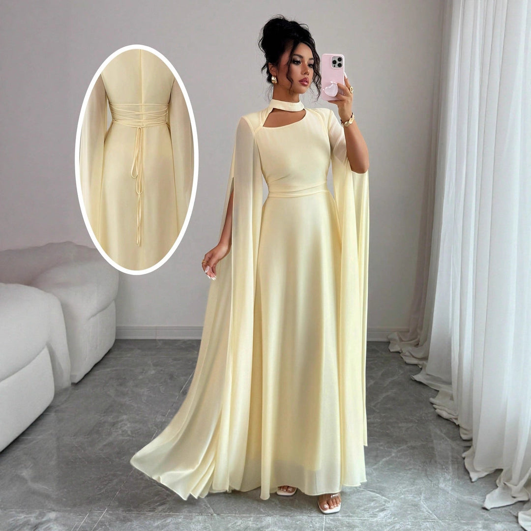 Jennifer | Sophisticated Cape Sleeve Winter Wedding Guest Maxi Dress