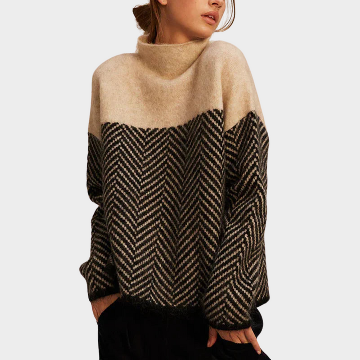 Jennifer | Timeless Chevron Mock Neck Knit Sweater