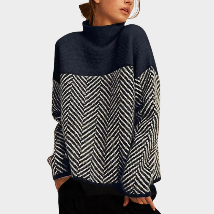 Jennifer | Timeless Chevron Mock Neck Knit Sweater