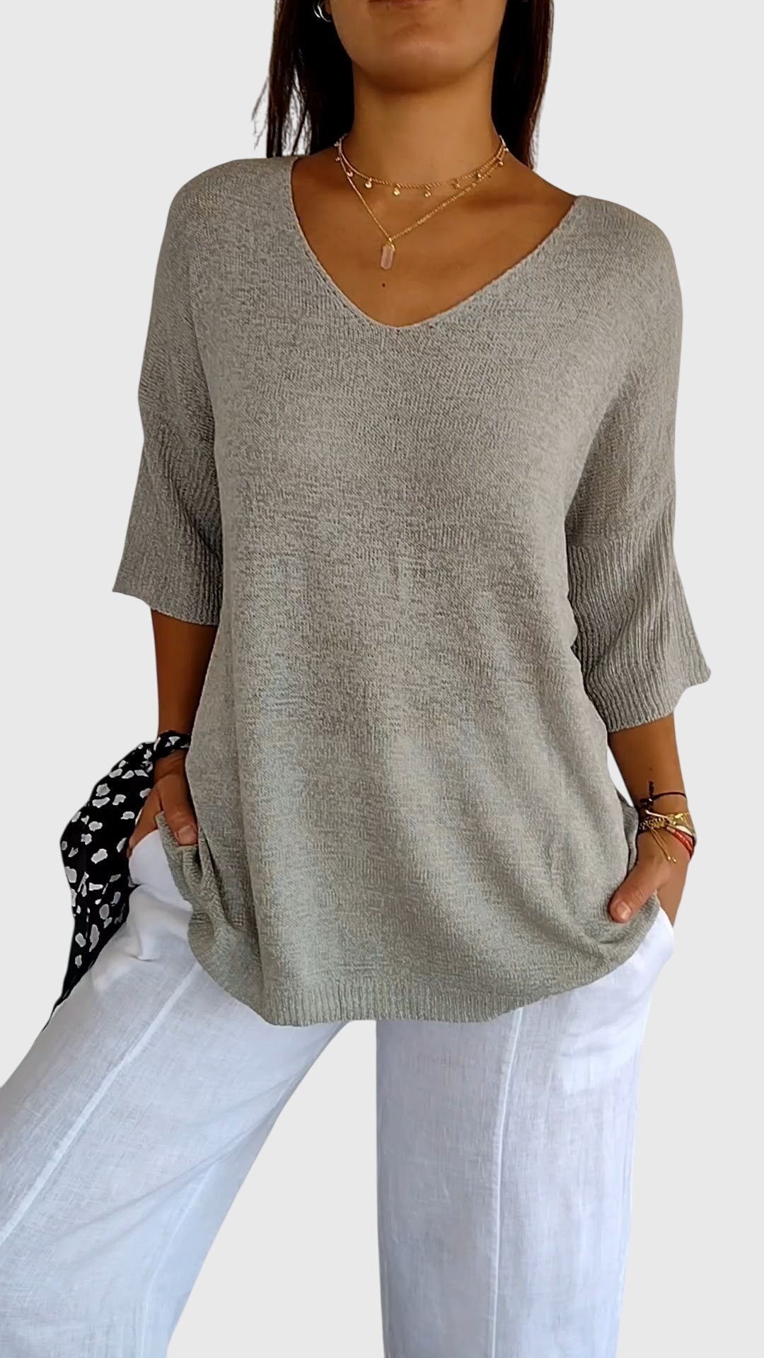 Jessica | Elegant V-Neck Three-Quarter Sleeve Knit Sweater