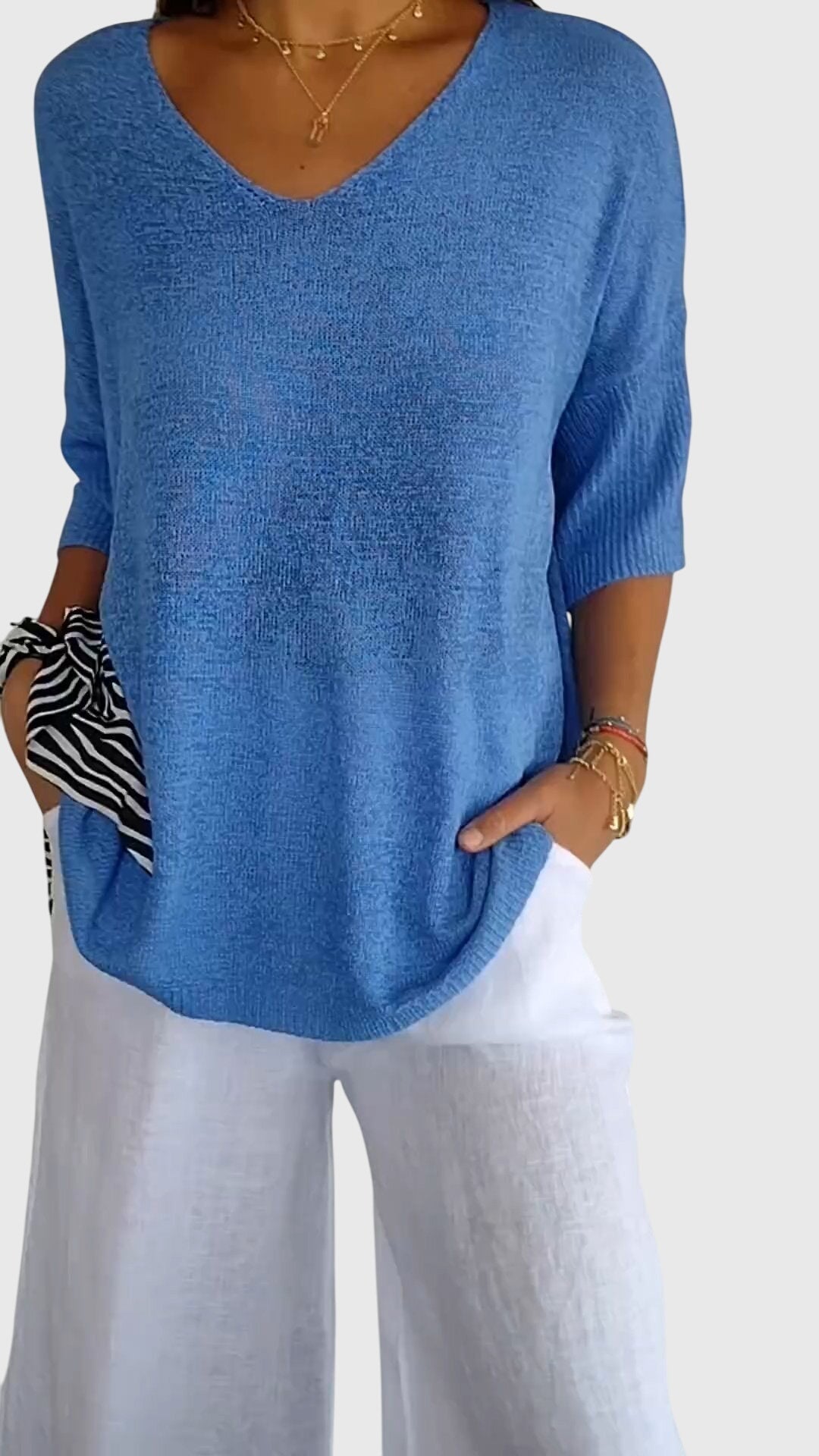 Jessica | Elegant V-Neck Three-Quarter Sleeve Knit Sweater