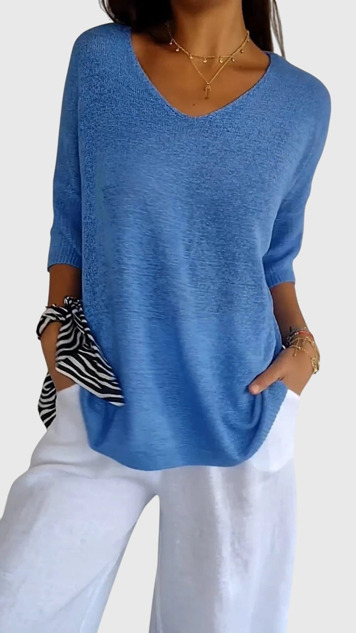 Jessica | Elegant V-Neck Three-Quarter Sleeve Knit Sweater