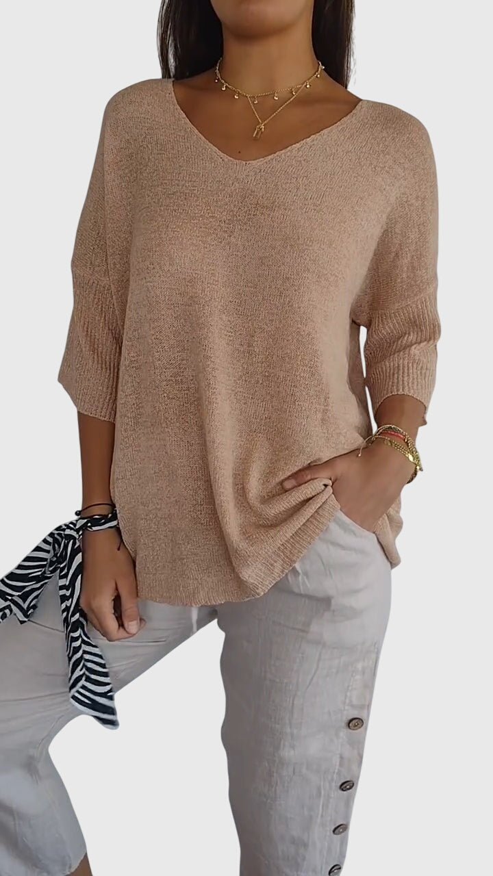 Jessica | Elegant V-Neck Three-Quarter Sleeve Knit Sweater