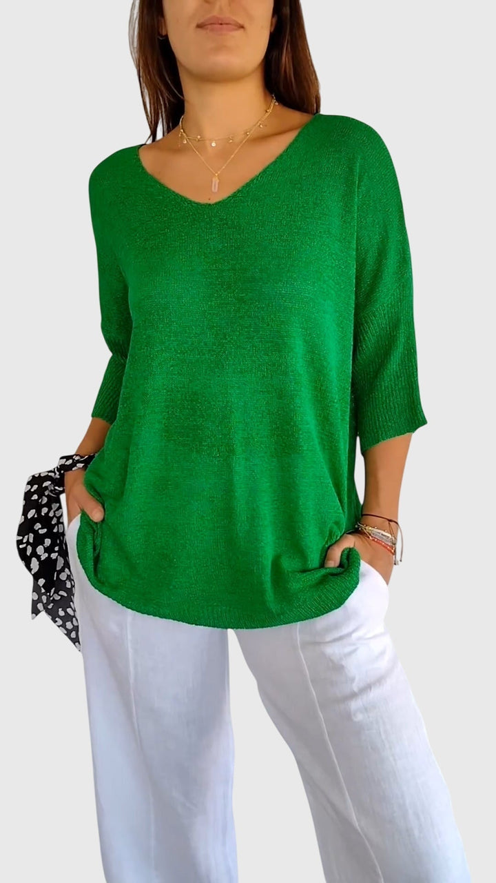 Jessica | Elegant V-Neck Three-Quarter Sleeve Knit Sweater
