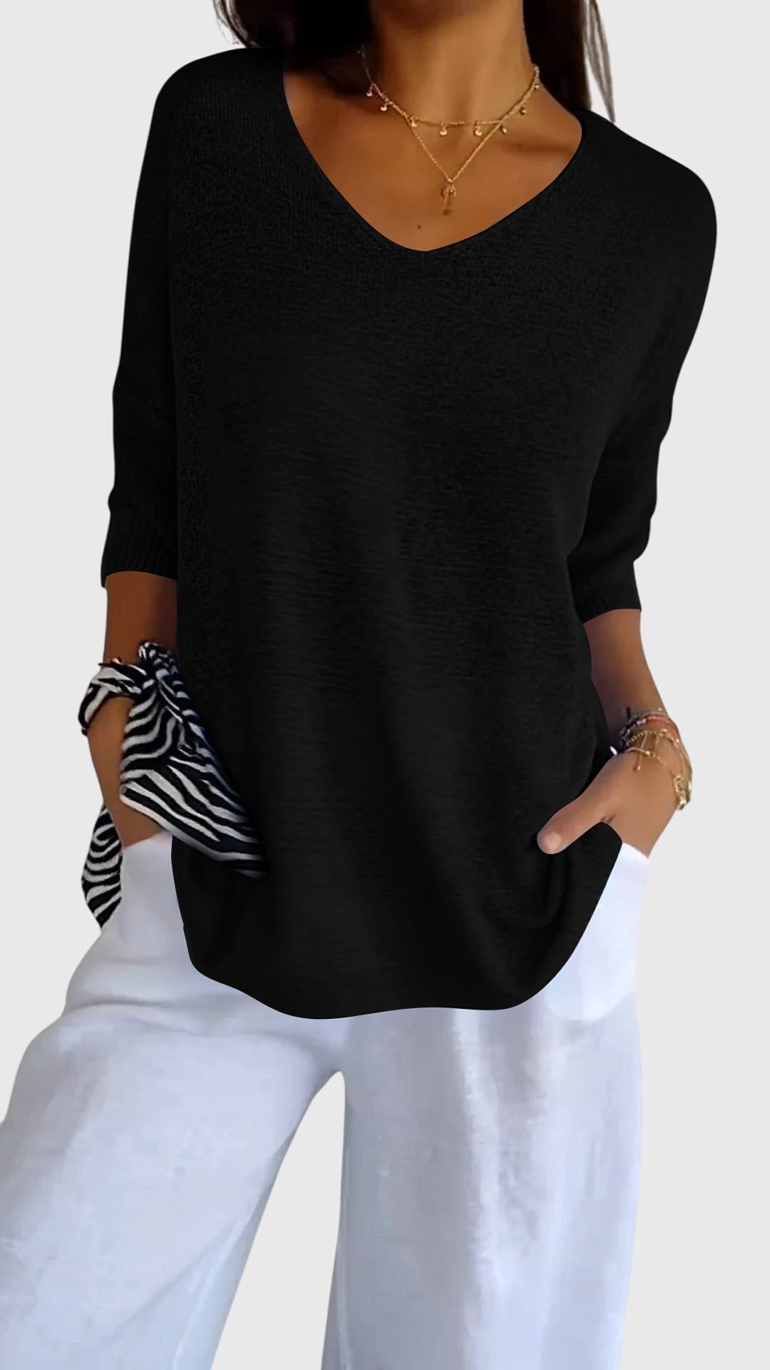 Jessica | Elegant V-Neck Three-Quarter Sleeve Knit Sweater