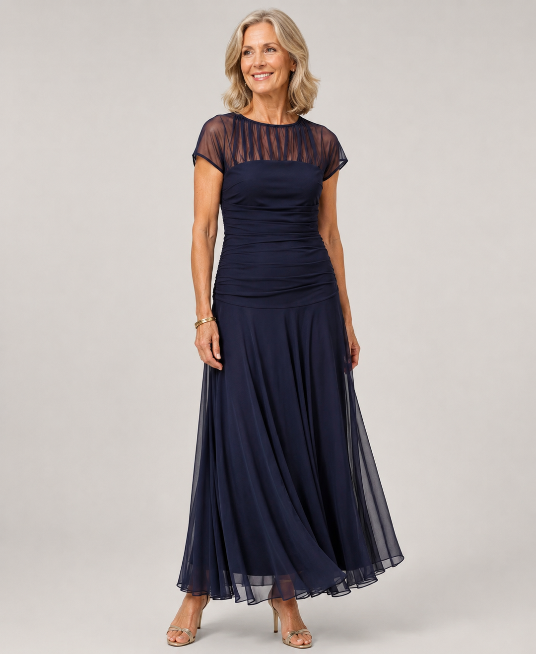 Jessica | Timeless Ruched Mesh Maxi Christmas Dress