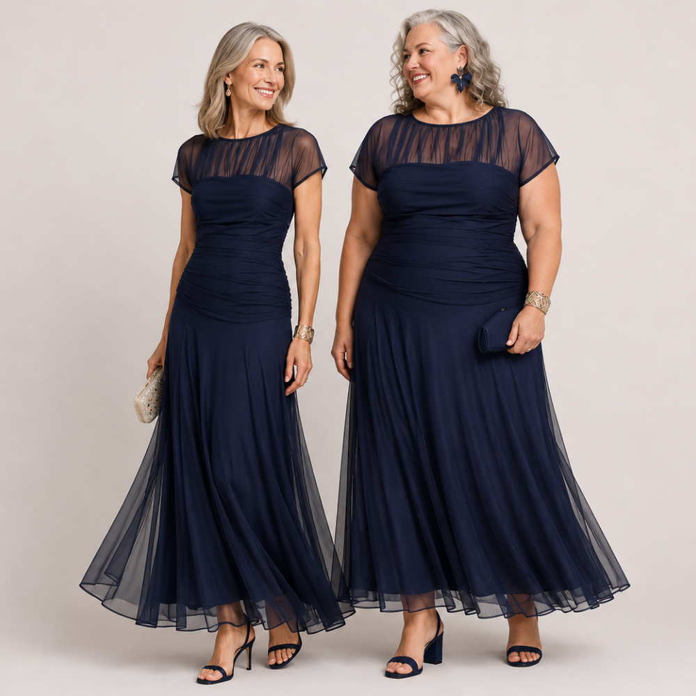 Jessica | Timeless Ruched Mesh Maxi Christmas Dress