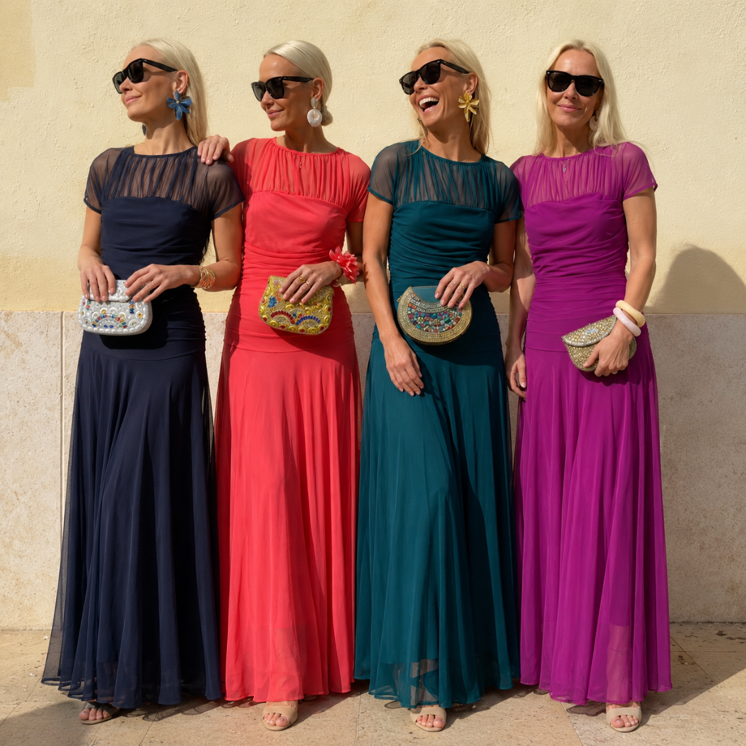 Jessica | Timeless Ruched Mesh Maxi Christmas Dress