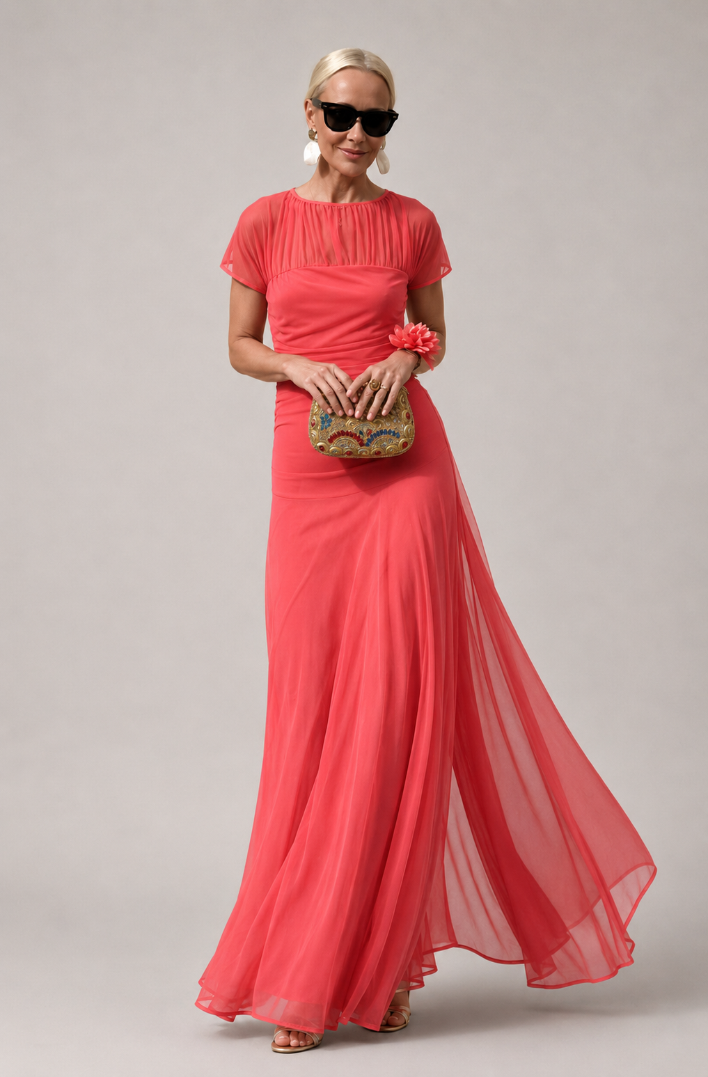 Jessica | Timeless Ruched Mesh Maxi Christmas Dress