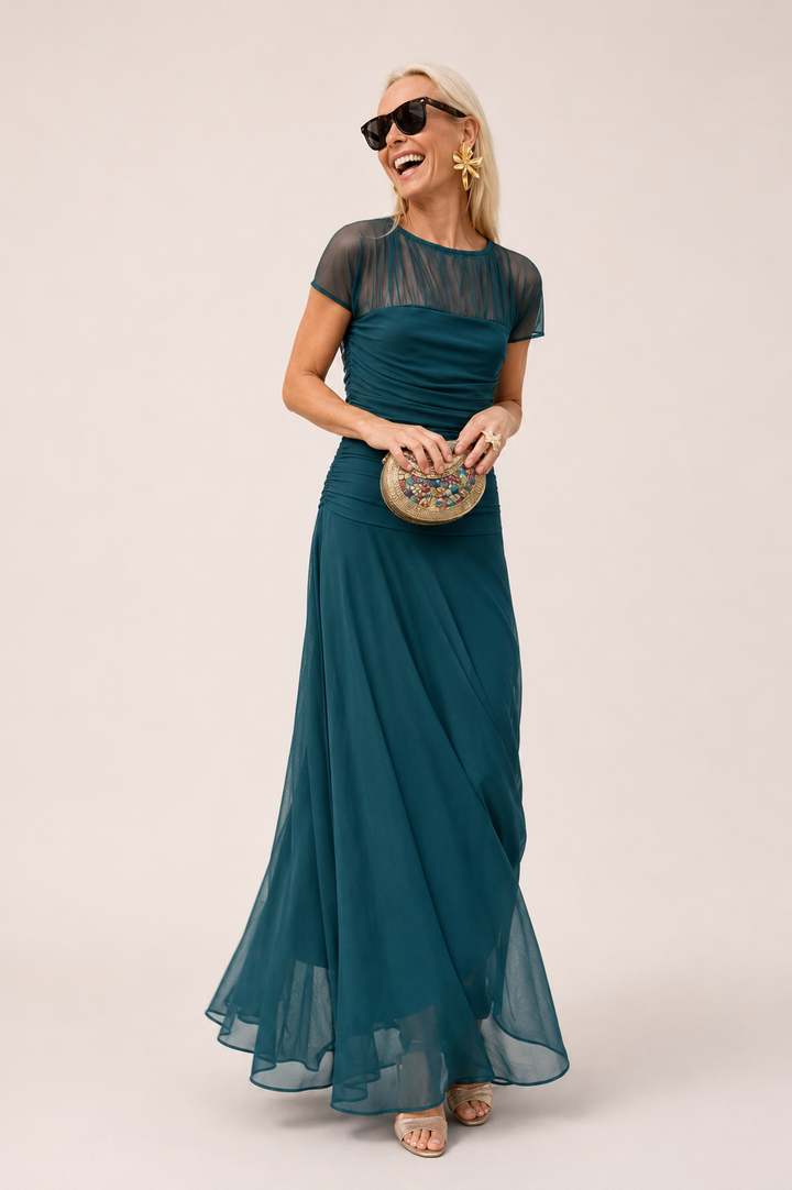 Jessica | Timeless Ruched Mesh Maxi Christmas Dress