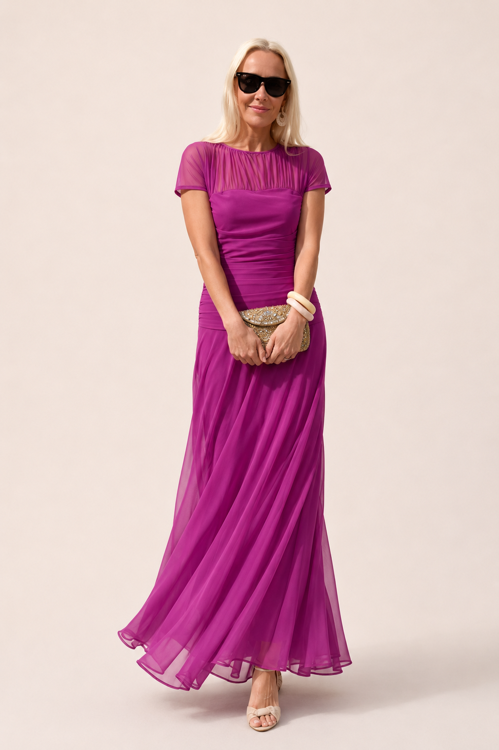 Jessica | Timeless Ruched Mesh Maxi Christmas Dress