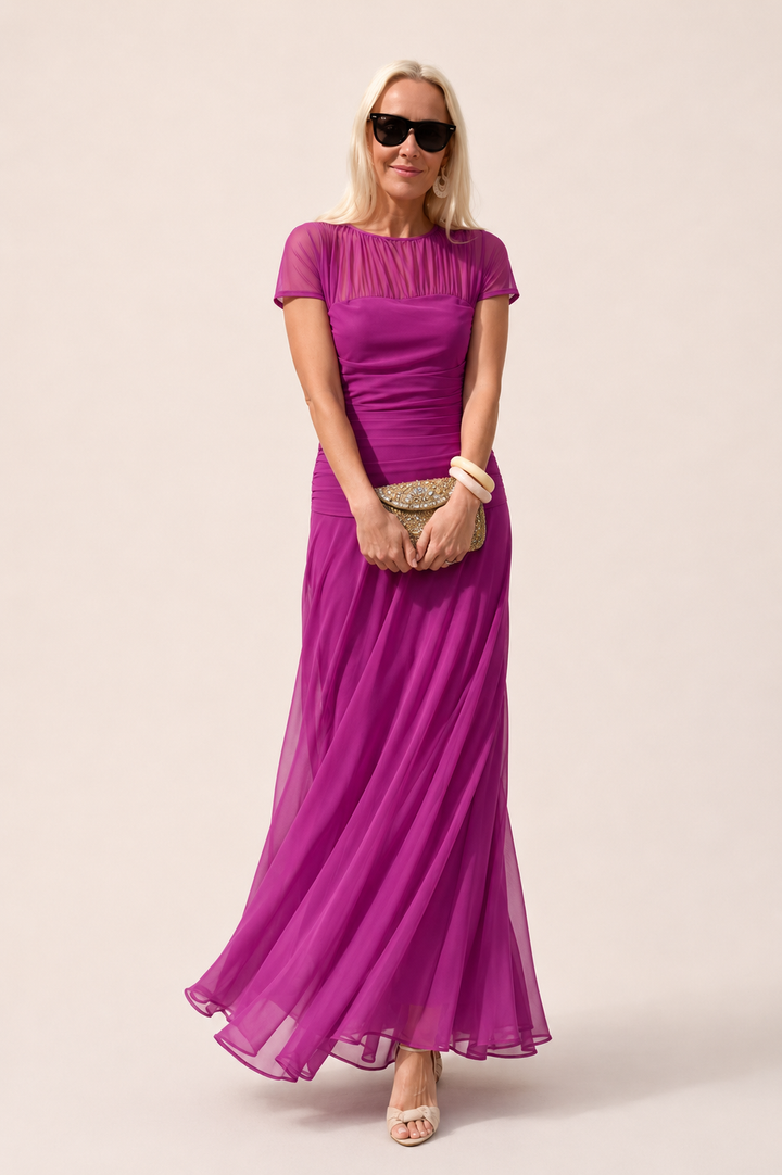 Jessica | Timeless Ruched Mesh Maxi Christmas Dress