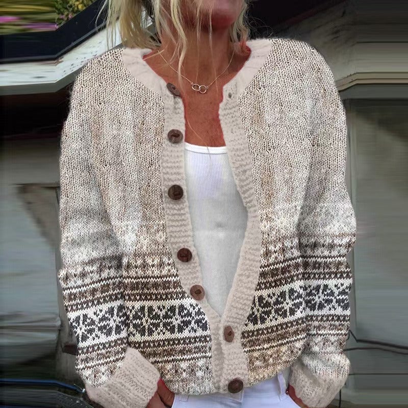Joan | Effortless Fair Isle Button Front Knit Cardigan