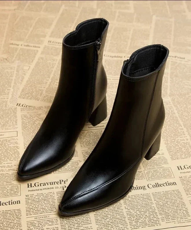 Joan | Elegant Pointed Toe Block Heel Ankle Boots