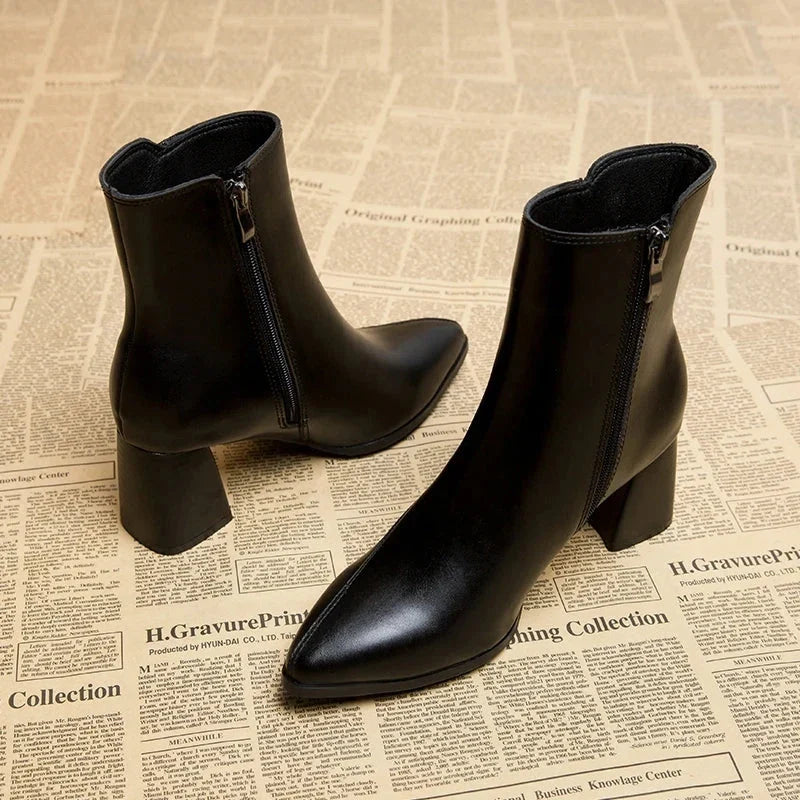 Joan | Elegant Pointed Toe Block Heel Ankle Boots