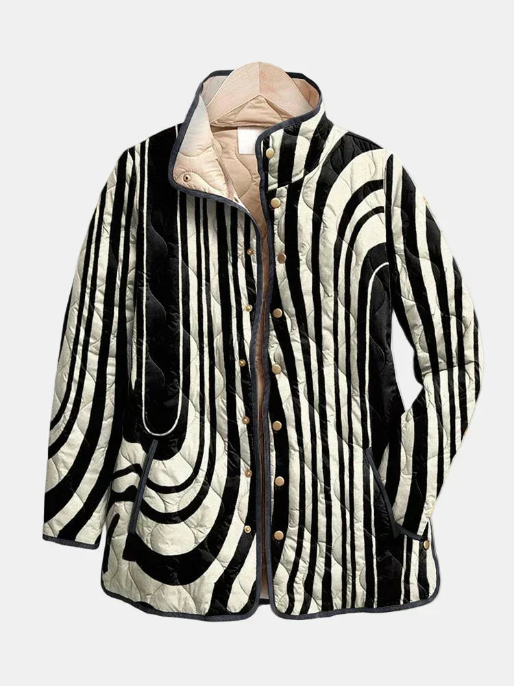 Joyce | Chic Abstract Print Stand Collar Quilted Jacket