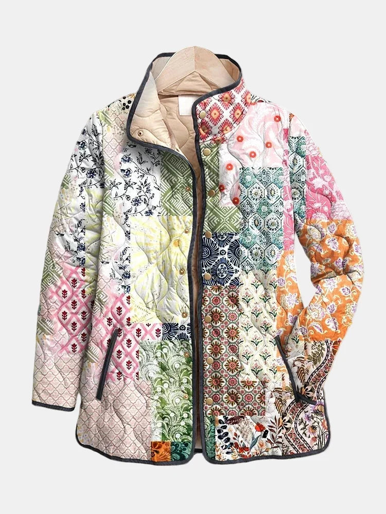 Joyce | Floral Patchwork Stand Collar Quilted Jacket