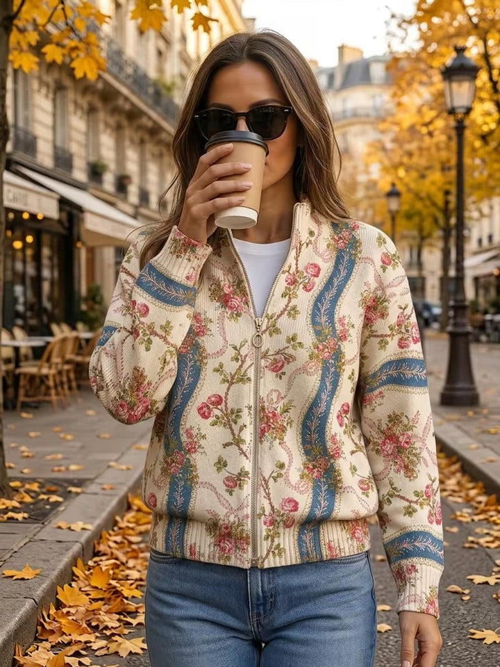 Judith | Classic Floral Zip-Up Cardigan Sweater