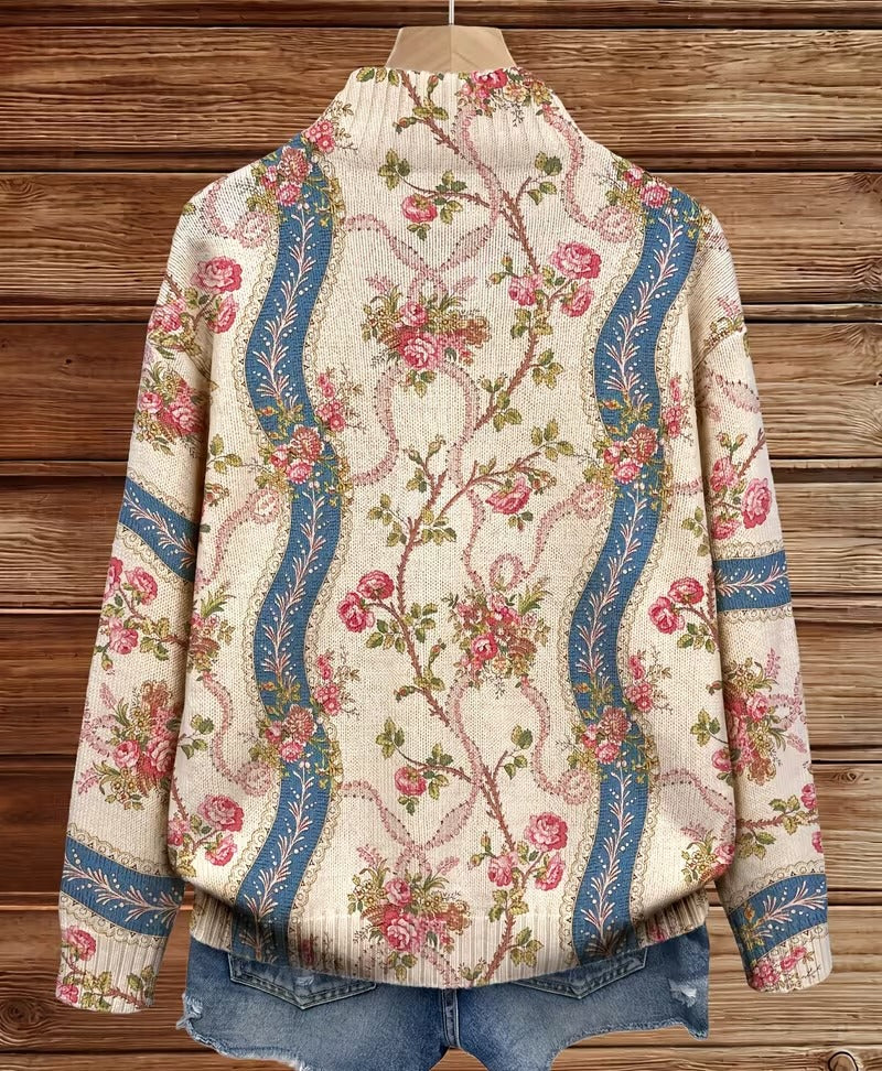 Judith | Classic Floral Zip-Up Cardigan Sweater