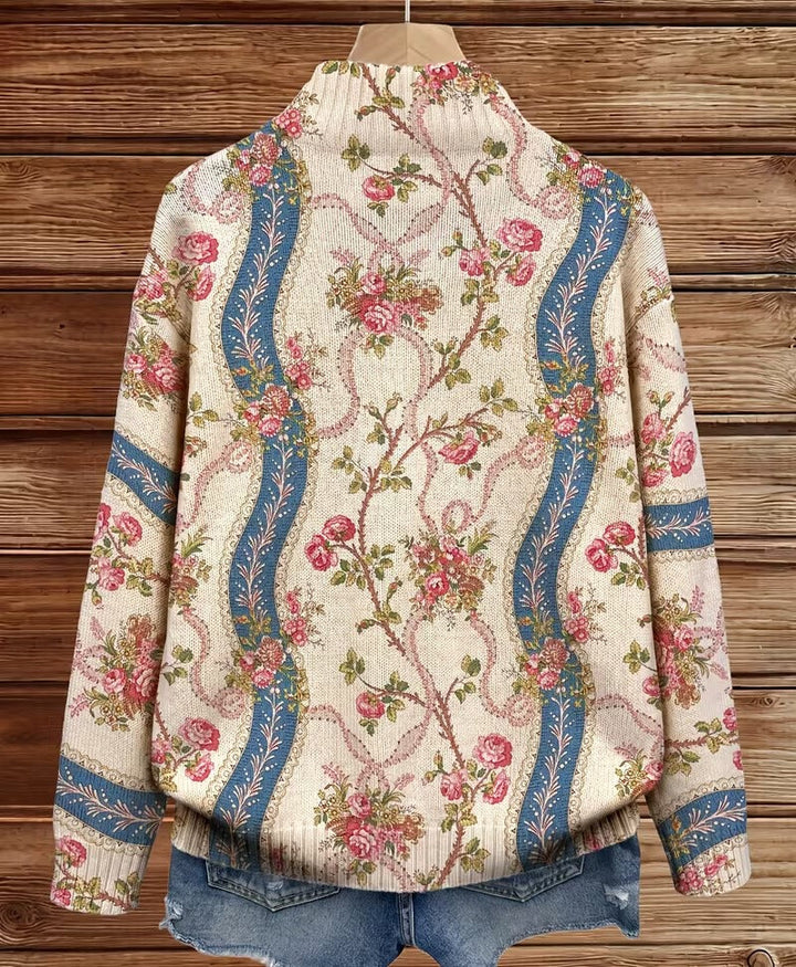 Judith | Classic Floral Zip-Up Cardigan Sweater
