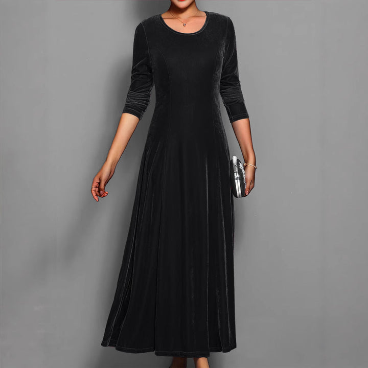 Judith | Polished Lustrous Christmas Dress with Flared Midi Skirt