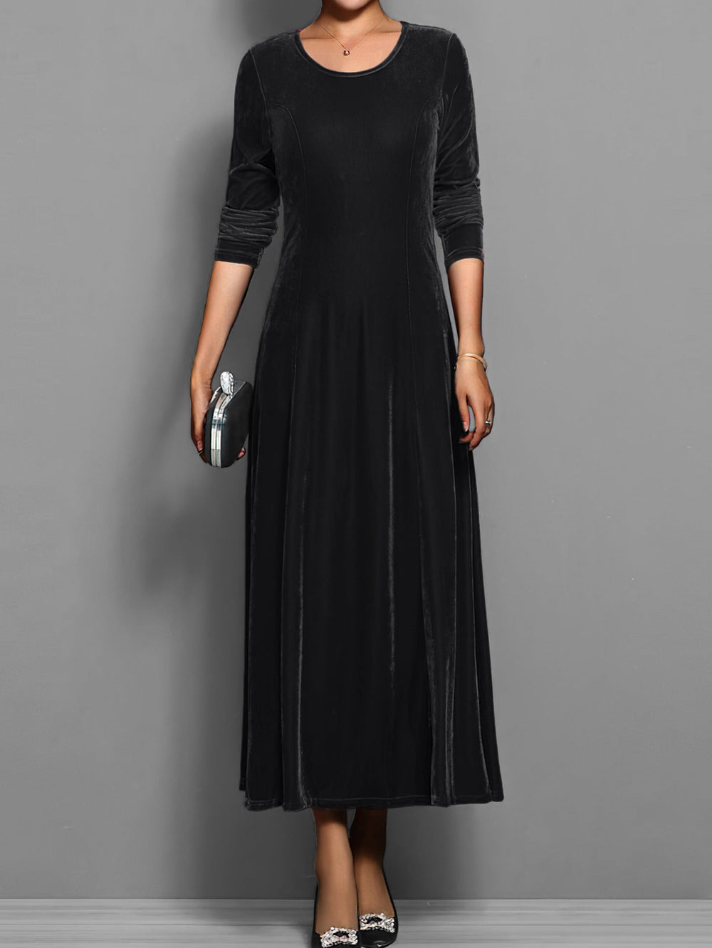 Judith | Polished Lustrous Christmas Dress with Flared Midi Skirt