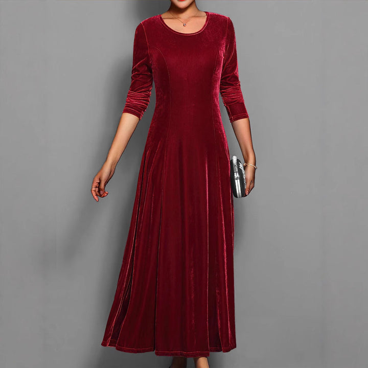 Judith | Polished Lustrous Christmas Dress with Flared Midi Skirt