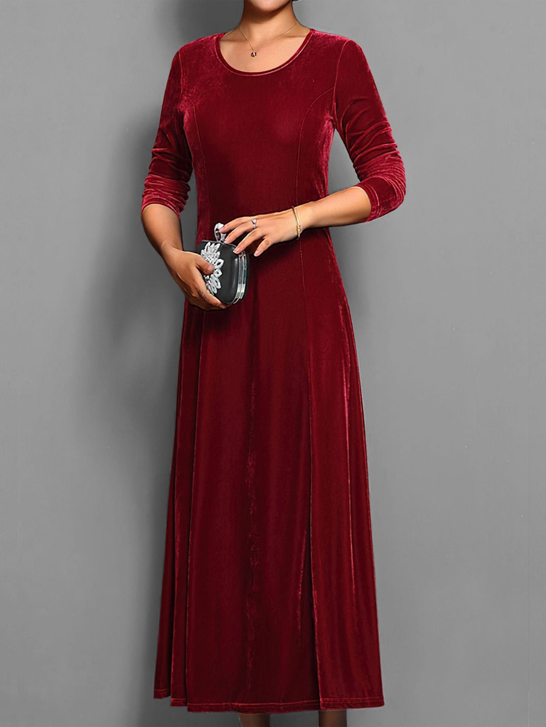 Judith | Polished Lustrous Christmas Dress with Flared Midi Skirt