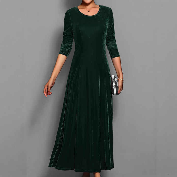 Judith | Polished Lustrous Christmas Dress with Flared Midi Skirt