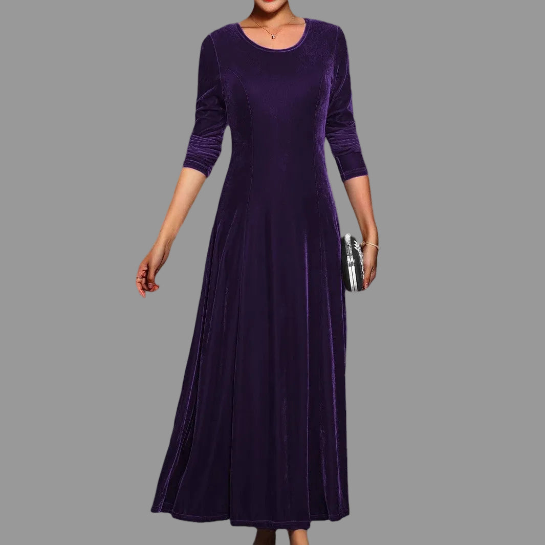 Judith | Polished Lustrous Christmas Dress with Flared Midi Skirt