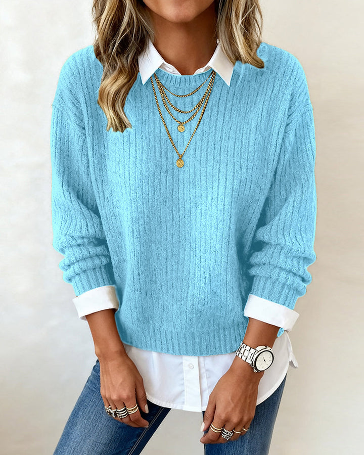 Judith | Refined Long Sleeve Collared Ribbed Knit Sweater