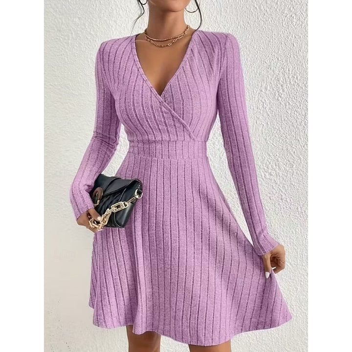 Judith | Stylish Ribbed Wrap V-Neck Sweater Dress