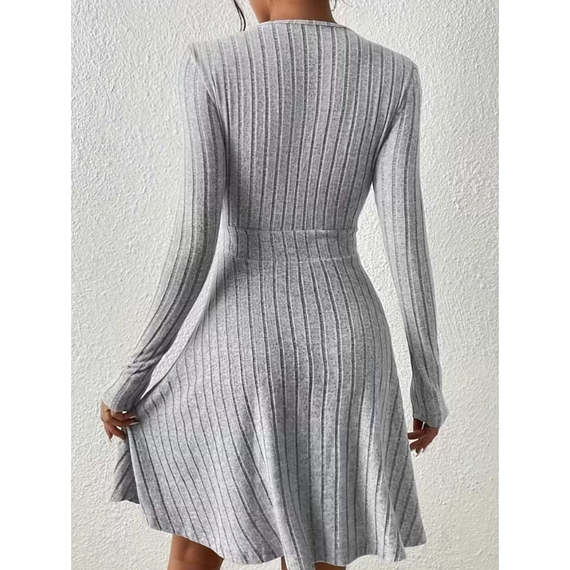 Judith | Stylish Ribbed Wrap V-Neck Sweater Dress