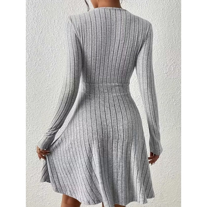 Judith | Stylish Ribbed Wrap V-Neck Sweater Dress