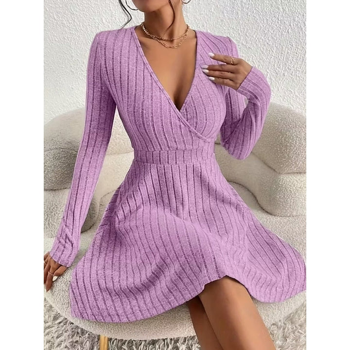 Judith | Stylish Ribbed Wrap V-Neck Sweater Dress