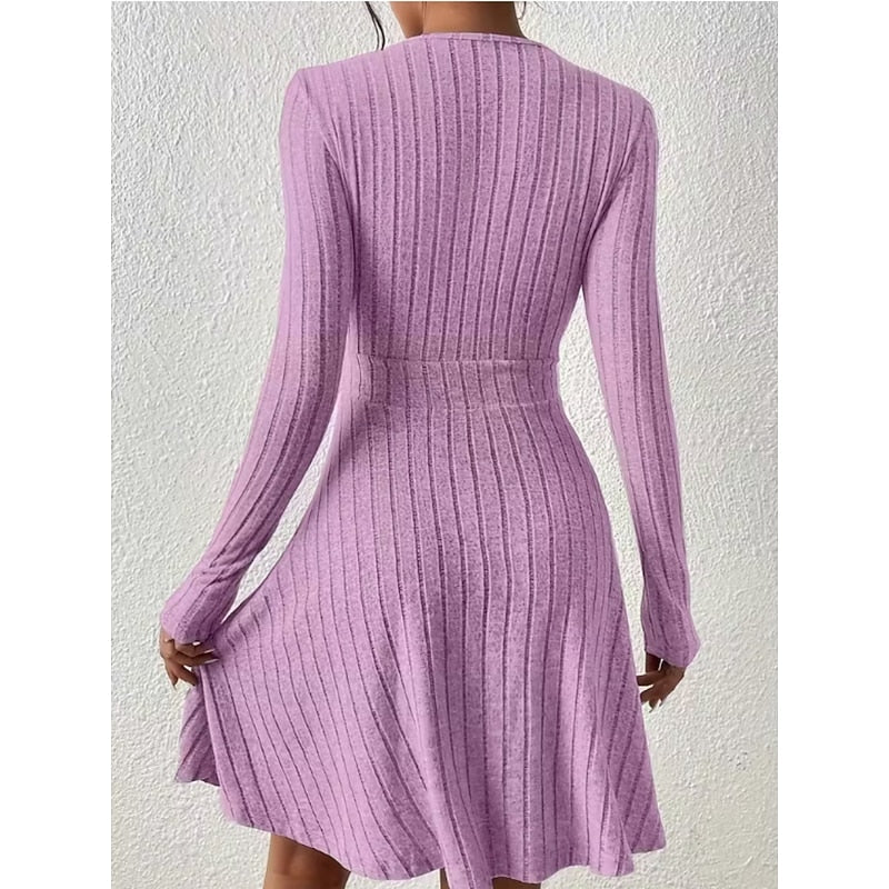 Judith | Stylish Ribbed Wrap V-Neck Sweater Dress