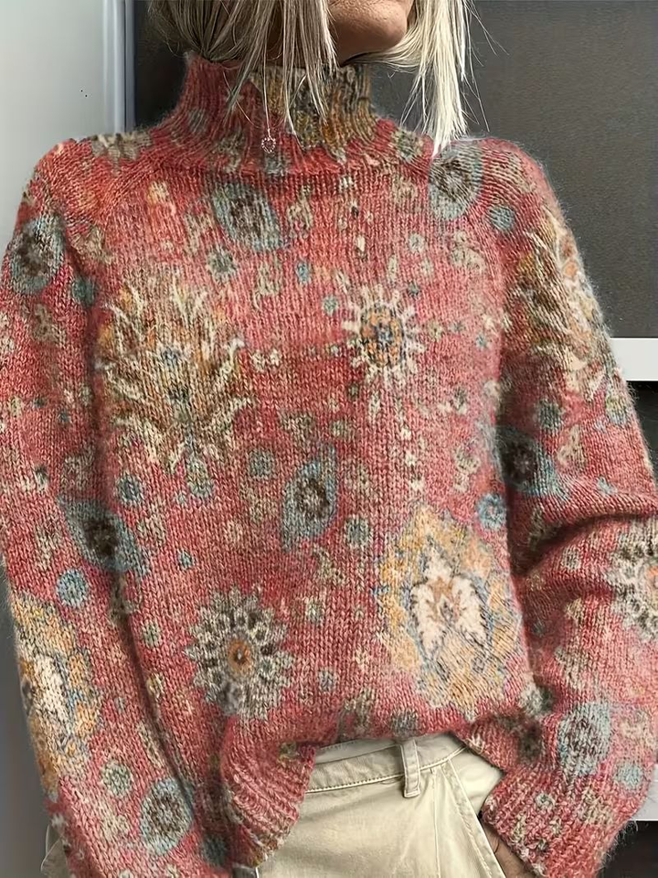 Judy | Classic Oversized Medallion Knit Turtleneck Sweater