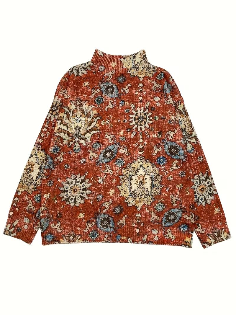 Judy | Classic Oversized Medallion Knit Turtleneck Sweater