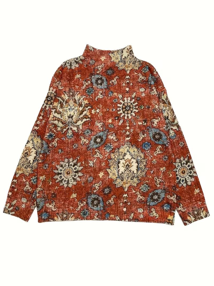 Judy | Classic Oversized Medallion Knit Turtleneck Sweater