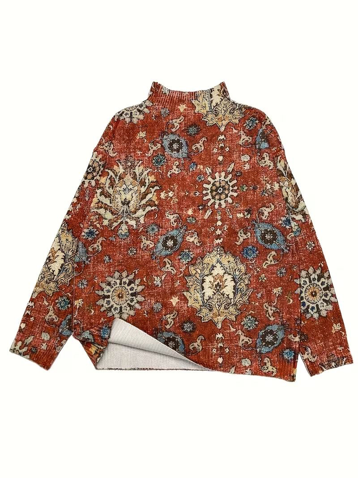 Judy | Classic Oversized Medallion Knit Turtleneck Sweater