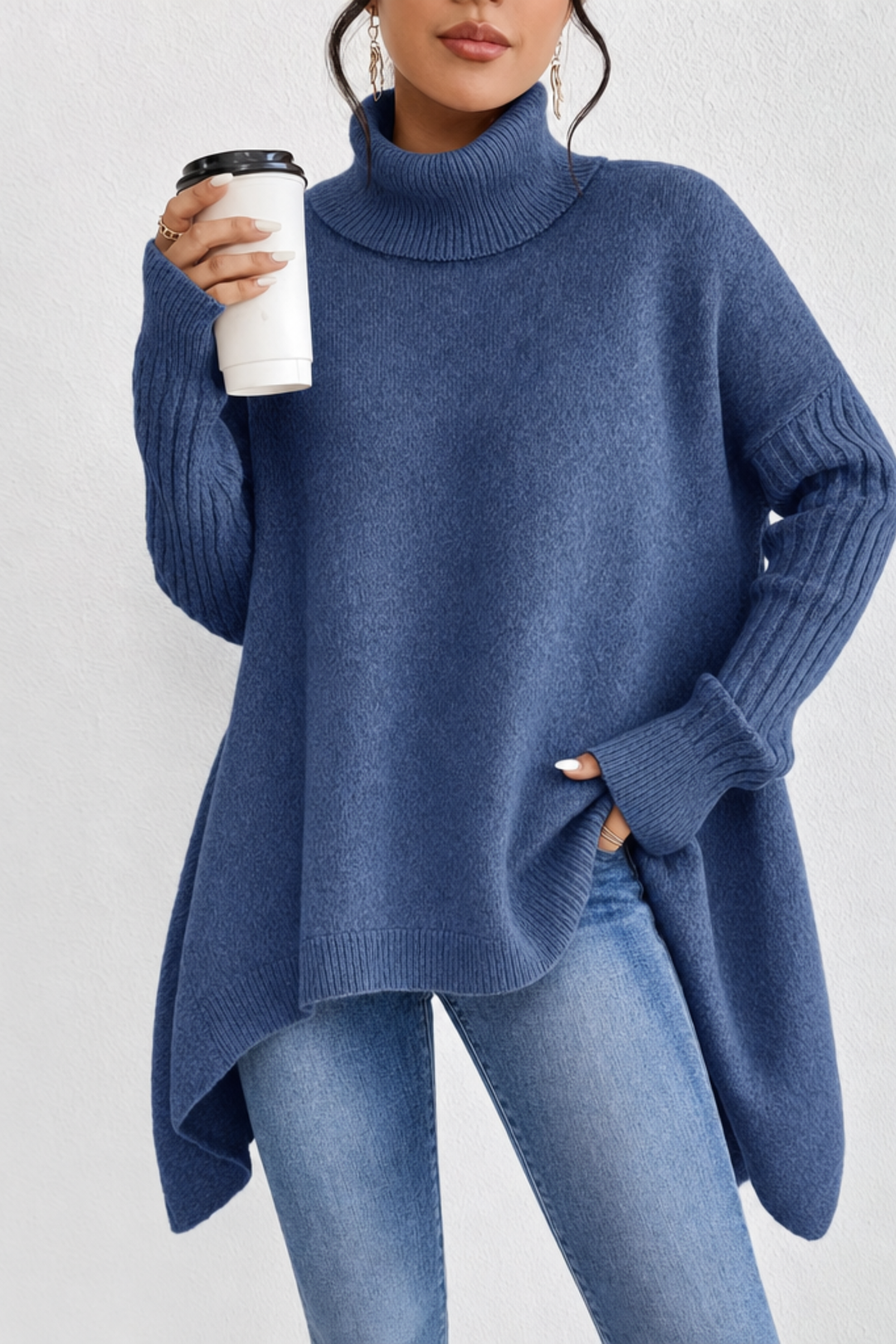 Judy | Cozy Oversized Ribbed Sleeve Turtleneck Sweater