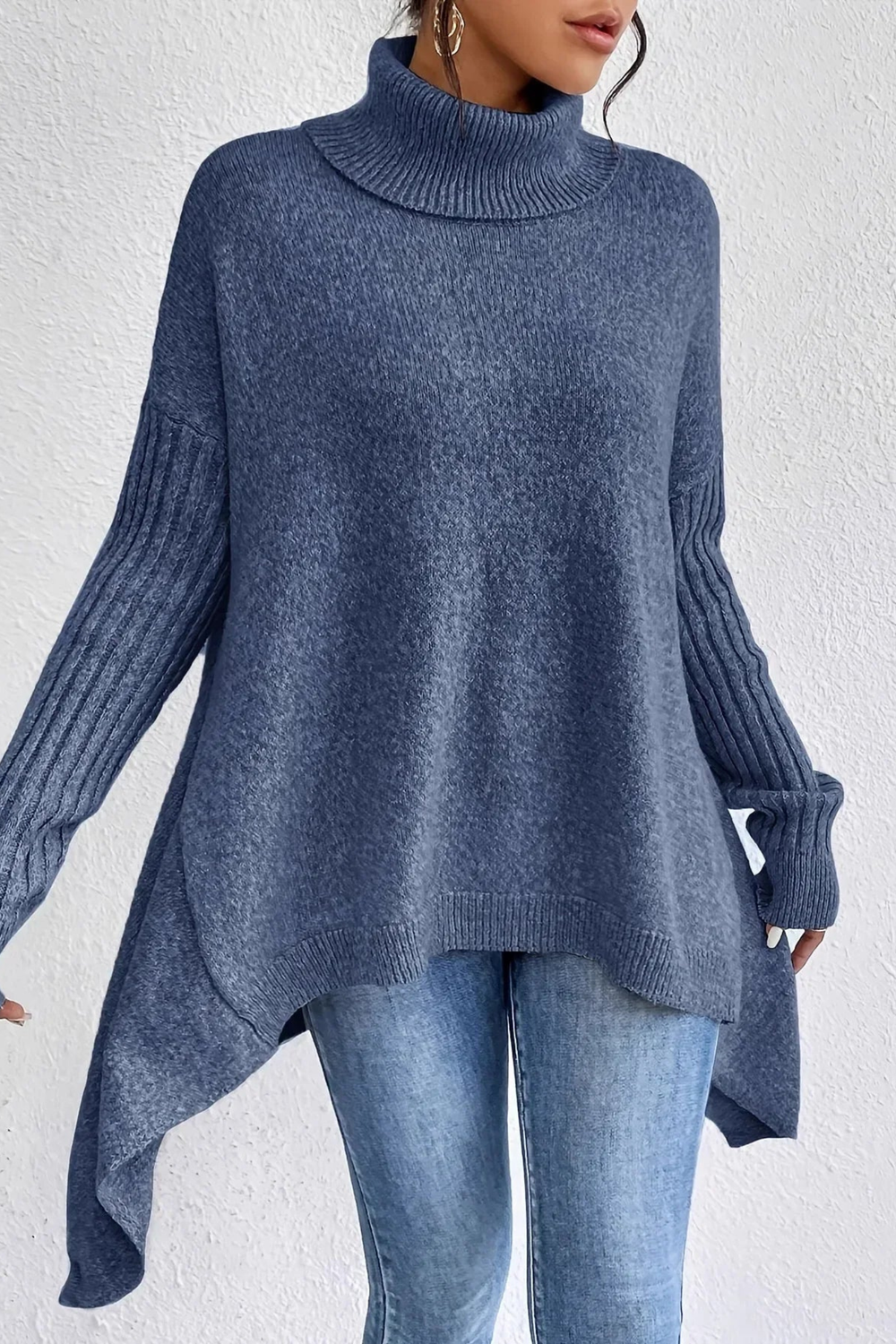 Judy | Cozy Oversized Ribbed Sleeve Turtleneck Sweater