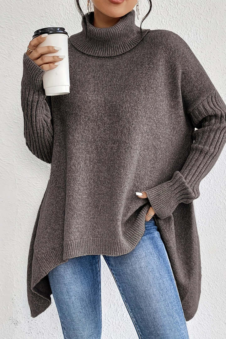 Judy | Cozy Oversized Ribbed Sleeve Turtleneck Sweater