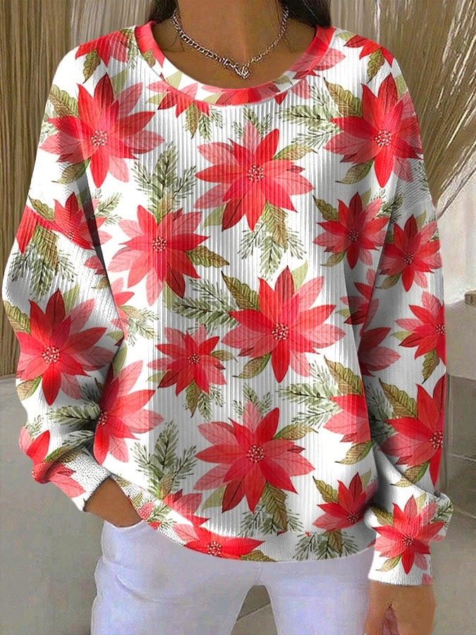 Judy | Floral Ribbed Long Sleeve Knit Sweater