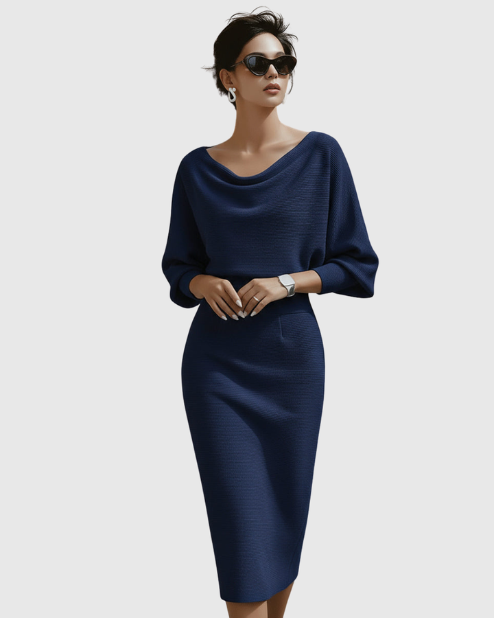 Julia | Cozy Ribbed Batwing Midi Sweater Dress
